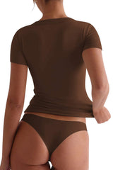 Lovelet Scoop Neck Short Sleeve T-Shirt - Trendsi - Flyclothing LLC