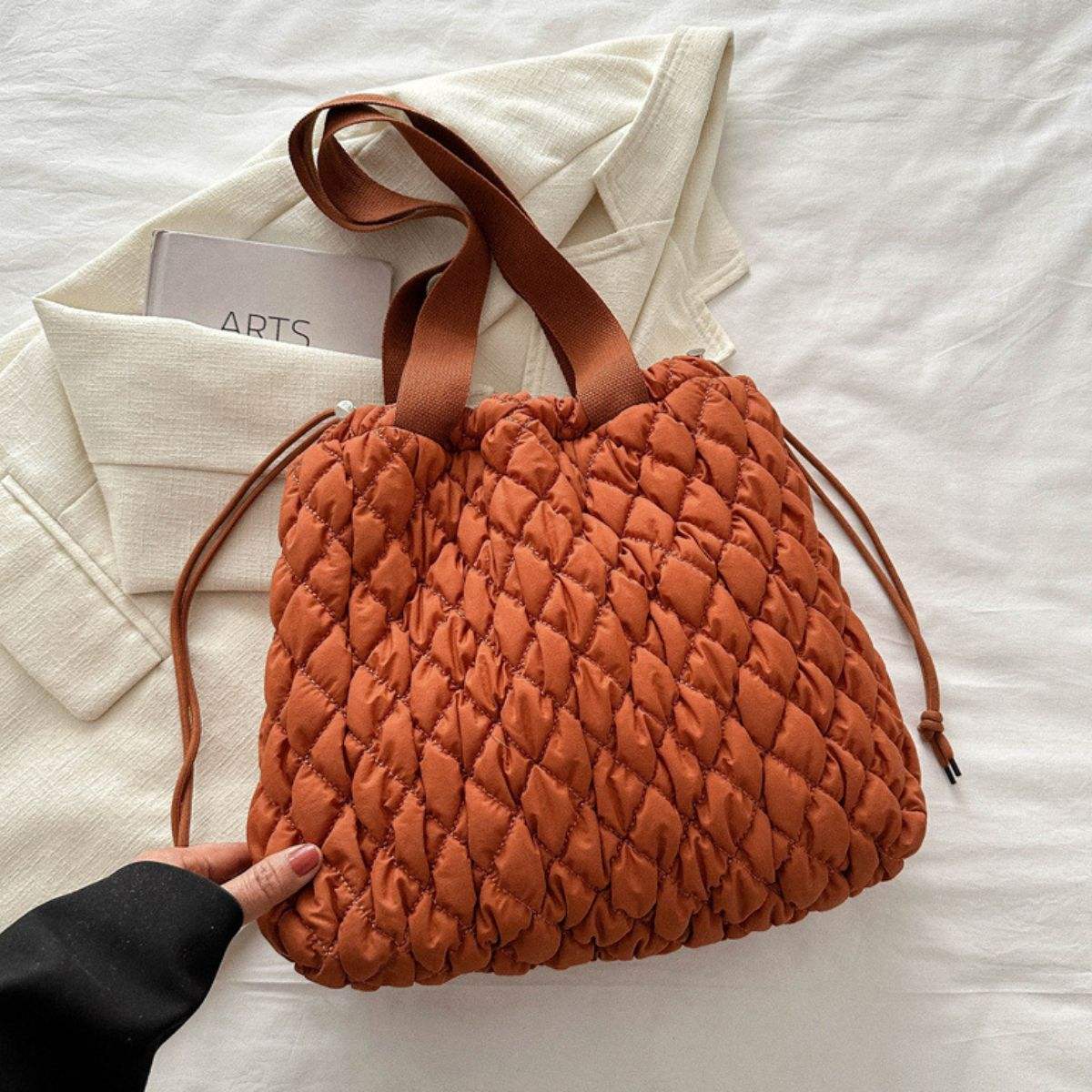 Drawstring Bubble Texture Tote Bag - Trendsi - Flyclothing LLC
