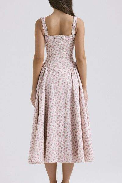 Floral Square Neck Wide Strap Midi Dress - Trendsi - Flyclothing LLC