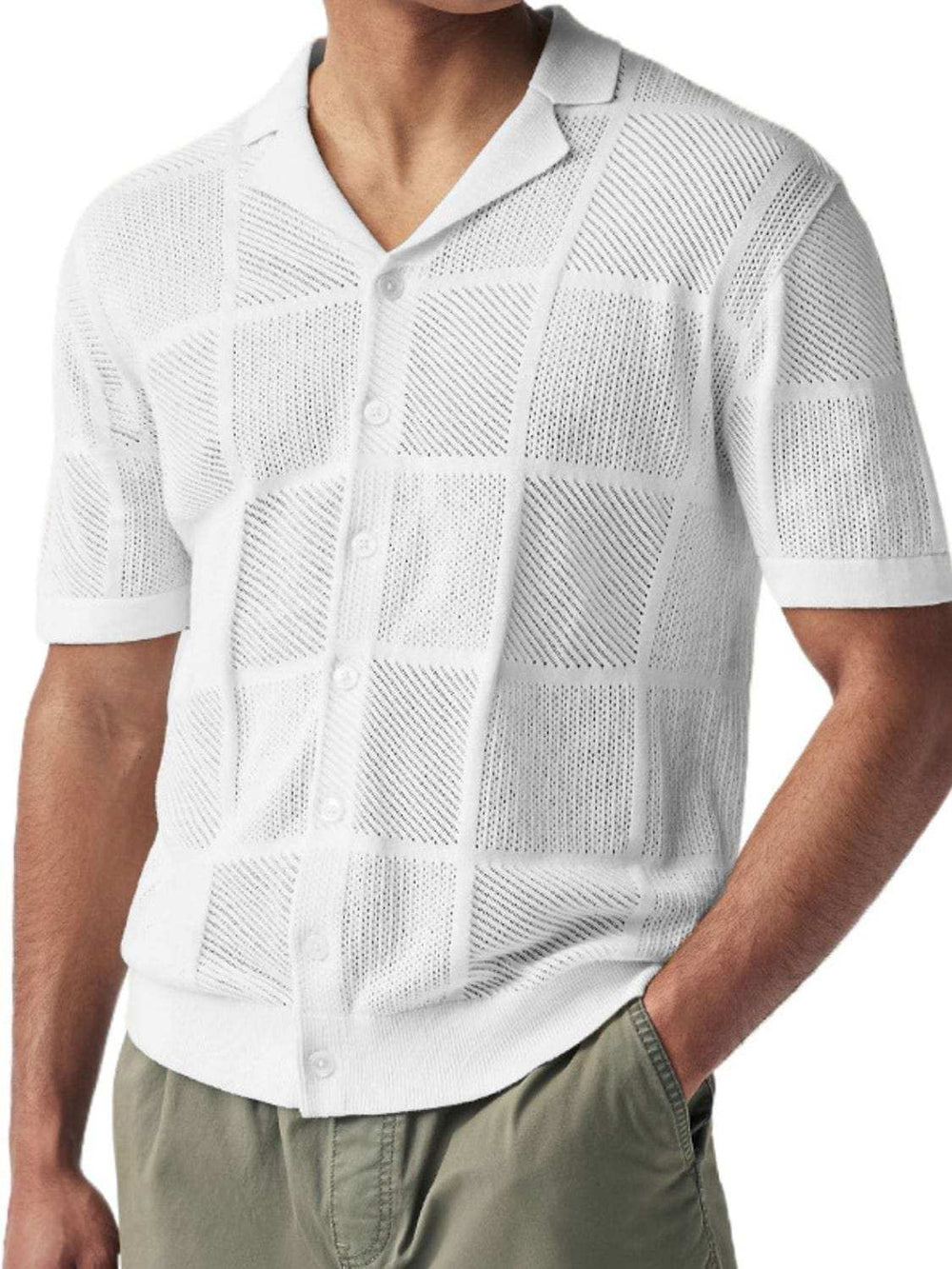 Men's Button Down Checkered Eyelet Shirt - Trendsi - Flyclothing LLC