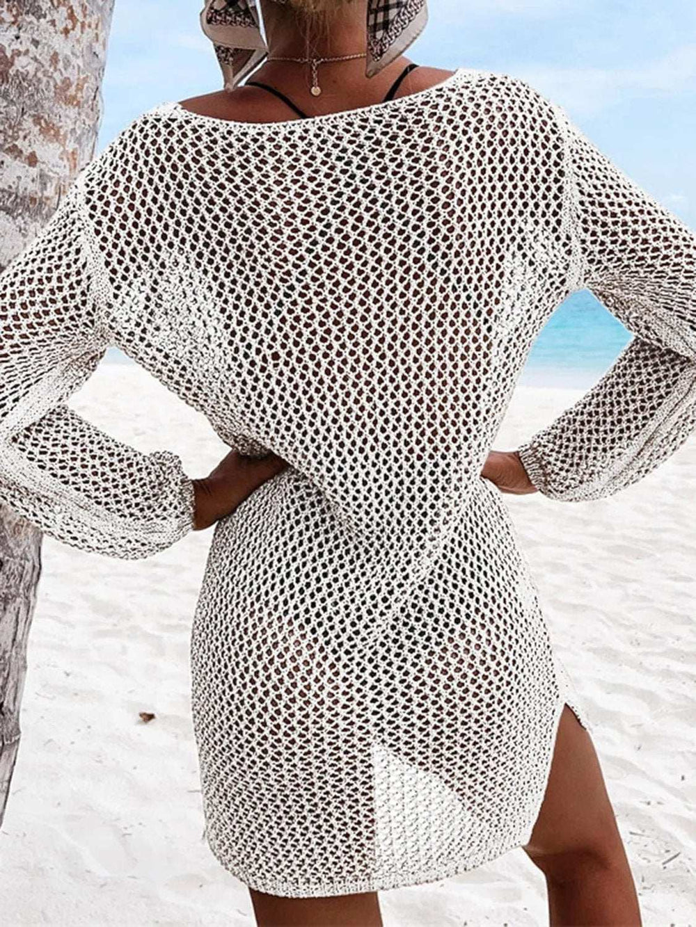 Openwork Tie Neck Cover-Up - Trendsi - Flyclothing LLC