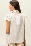 BiBi Half Button Collared Neck Short Sleeve Top - Trendsi - Flyclothing LLC