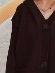 Dropped Shoulder Long Sleeve Hooded Cardigan - Trendsi