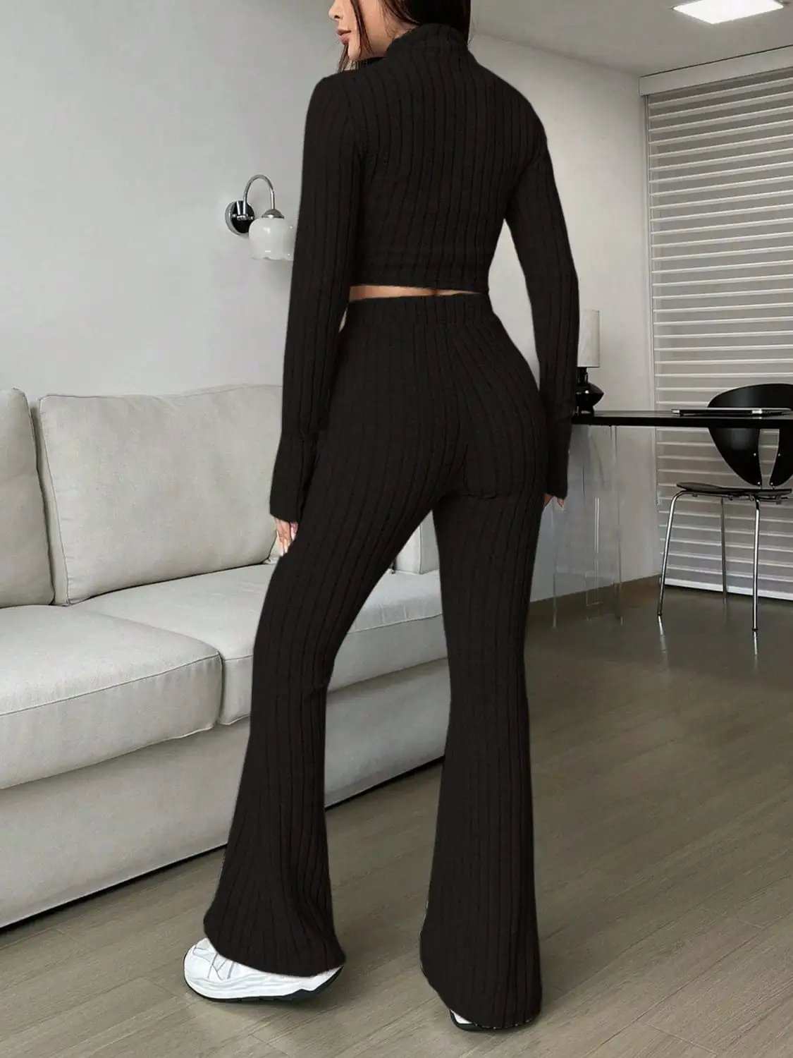 Zip Up Long Sleeve Top and Pants Set - Trendsi - Flyclothing LLC