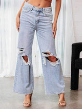 Distressed Wide Leg Jeans with Pockets - Trendsi - Flyclothing LLC