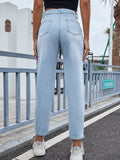 Distressed Straight Jeans with Pockets - Trendsi