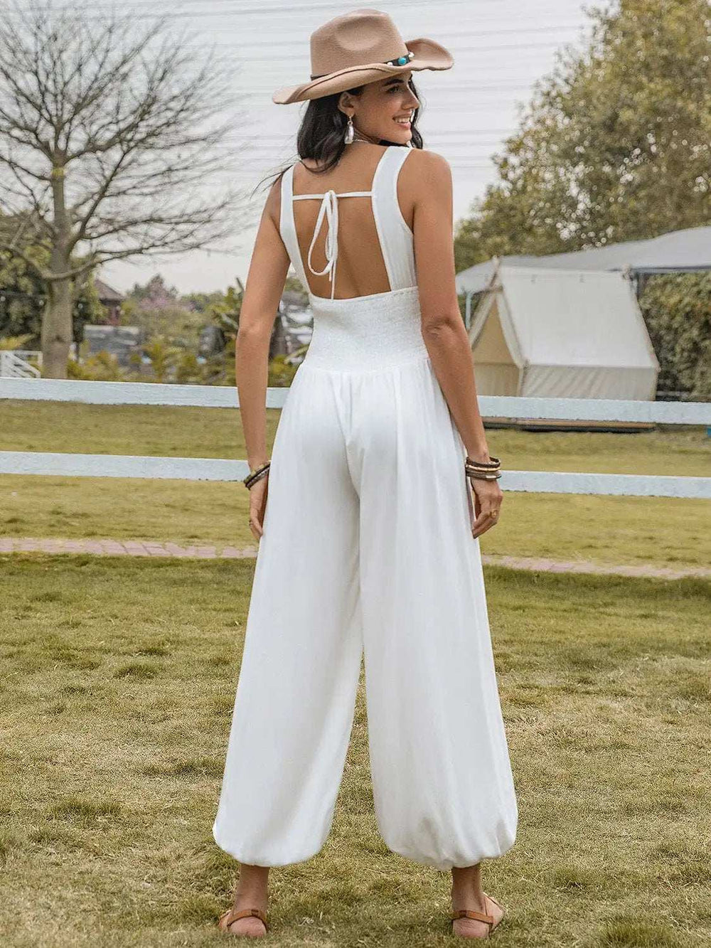 Backless Wide Strap Wide Leg Jumpsuit - Trendsi - Flyclothing LLC
