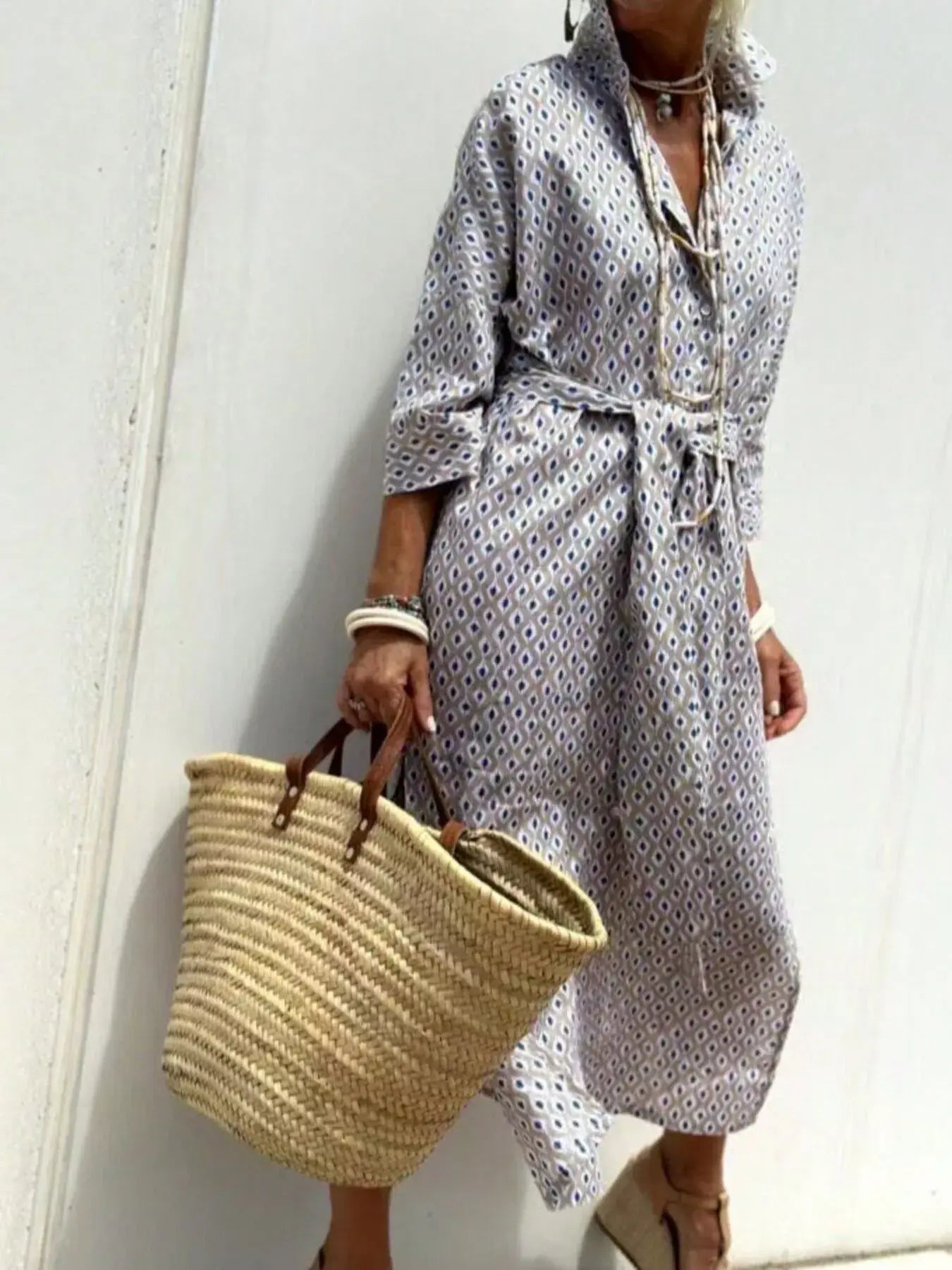 Full Size Printed Button-Down Midi Dress Plus Size - Trendsi - Flyclothing LLC