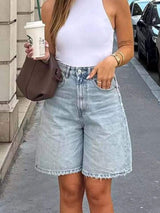 High-Waisted Raw Hem Denim Shorts - Trendsi - Flyclothing LLC