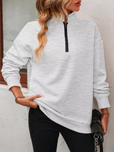 Quarter Zip Dropped Shoulder Sweatshirt - Trendsi - Flyclothing LLC