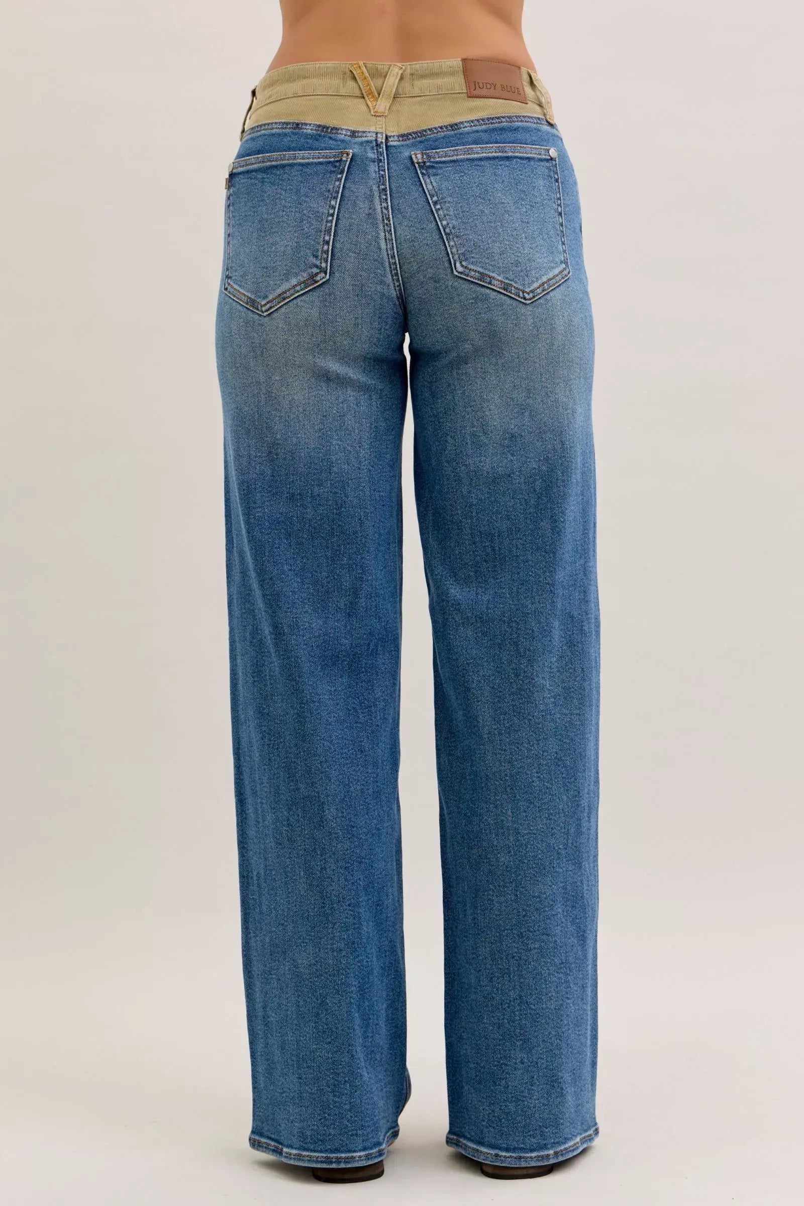 Judy Blue MR Column Straight Jeans with Corduroy Waist - Trendsi - Flyclothing LLC
