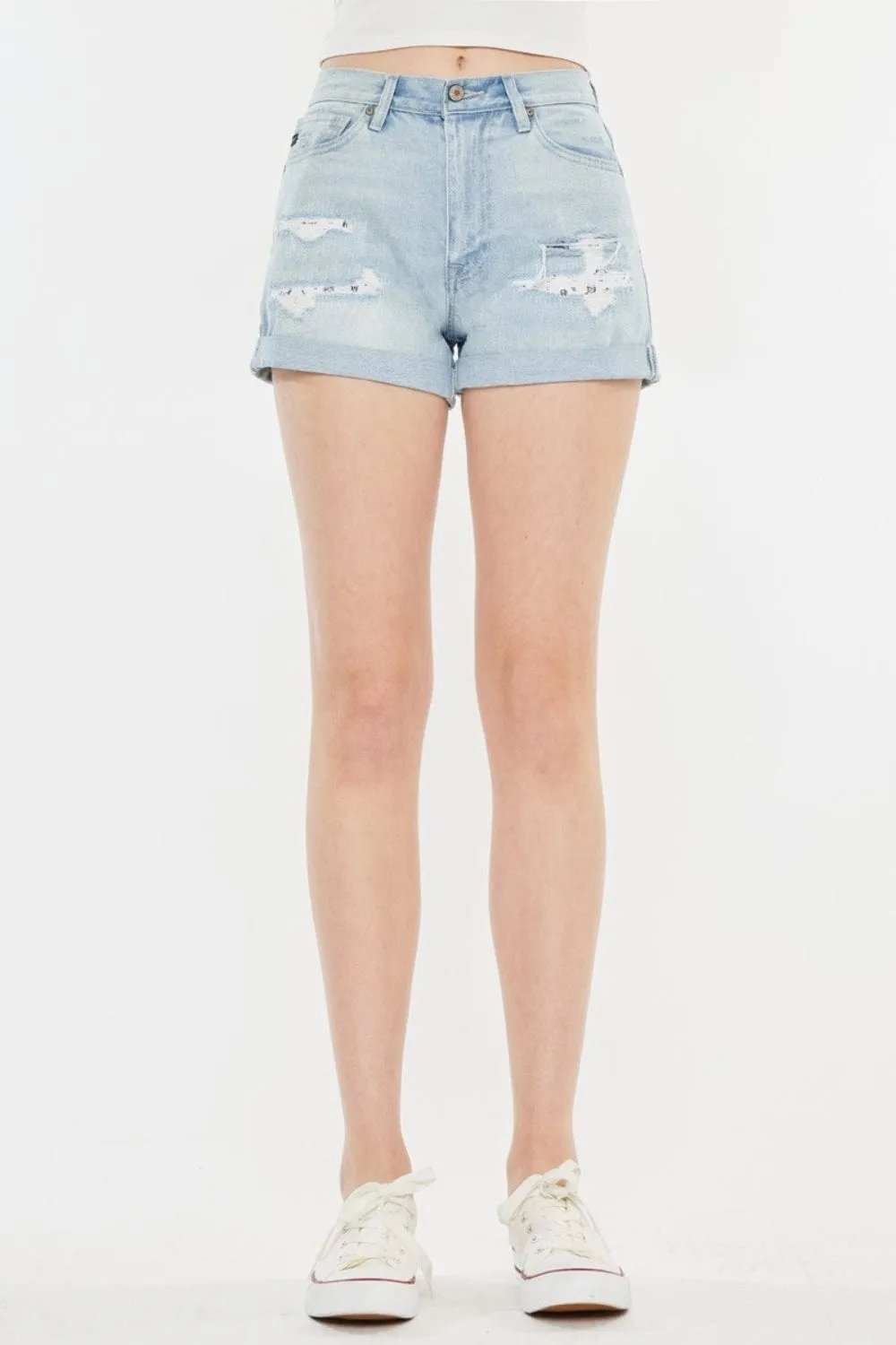 Kancan High Rise Repaired Mom Denim Shorts - Trendsi - Flyclothing LLC