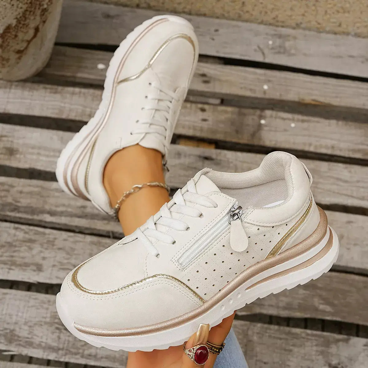 Round Toe Lace Up Sneakers - Trendsi - Flyclothing LLC