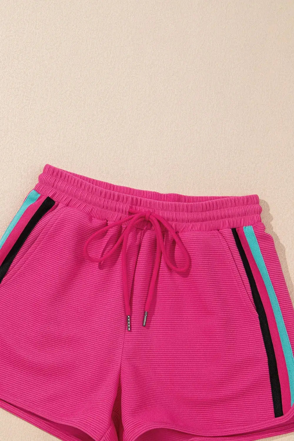 Striped Detail Flutter Sleeve Zipped Collar Top and Short Set - Trendsi - Flyclothing LLC