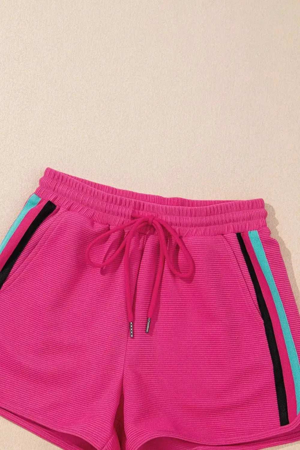 Striped Detail Flutter Sleeve Zipped Collar Top and Short Set - Trendsi - Flyclothing LLC