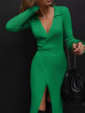 Tied Collared Neck Long Sleeve Sweater Dress - Trendsi - Flyclothing LLC