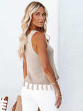 Cutout Tassel Round Neck Tank - Trendsi - Flyclothing LLC