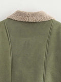 Fuzzy Collared Neck Long Sleeve Jacket - Trendsi - Flyclothing LLC