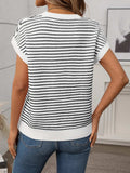 Striped Round Neck Short Sleeve Knit Top - Trendsi - Flyclothing LLC