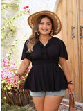 Plus Size Notched Short Sleeve Blouse - Trendsi