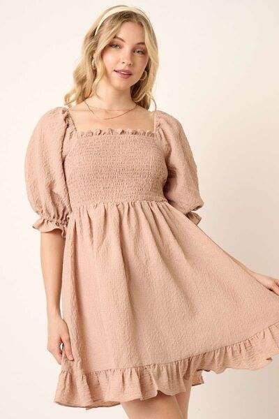 Mittoshop Smocked Ruffled Hem Half Sleeve Mini Dress - Trendsi - Flyclothing LLC