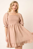 Mittoshop Smocked Ruffled Hem Half Sleeve Mini Dress - Trendsi