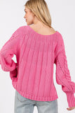SAGE + FIG Cable-Knit Long Sleeve Sweater - Trendsi