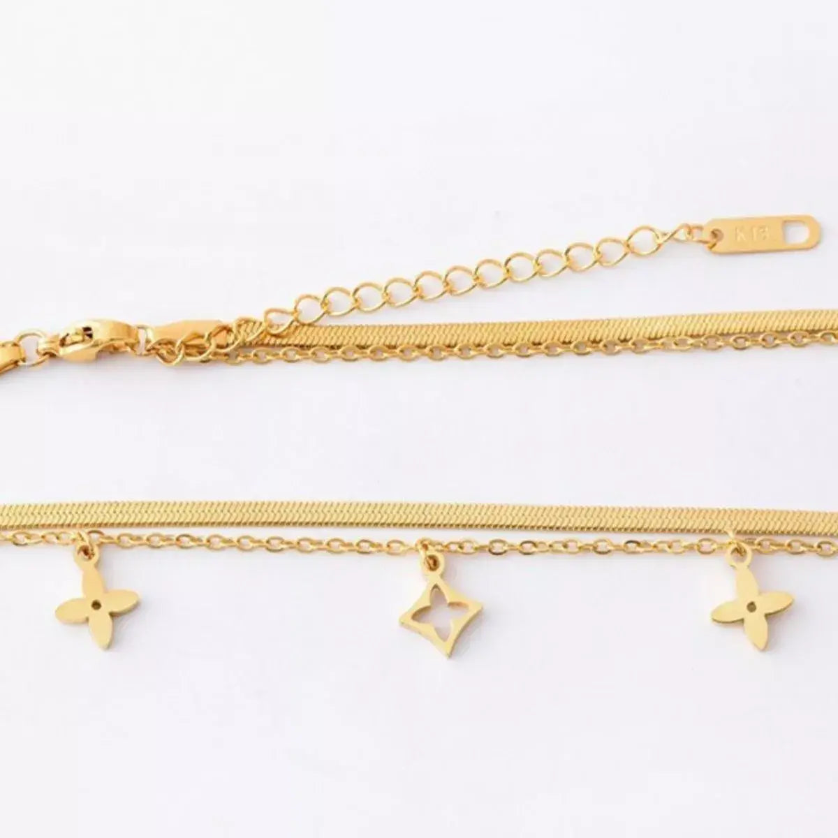 18K Gold-Plated Double Layered Charm Necklace - Trendsi - Flyclothing LLC