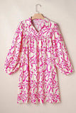 Printed Johnny Collar Long Sleeve Mini Dress - Trendsi - Flyclothing LLC