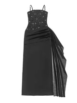 Rhinestone Slit Maxi Dress with Draping Detail - Trendsi - Flyclothing LLC