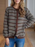 Striped Round Neck Long Sleeve Cardigan - Trendsi - Flyclothing LLC