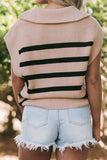 Striped Half Zip Cap Sleeve Knit Top - Trendsi - Flyclothing LLC