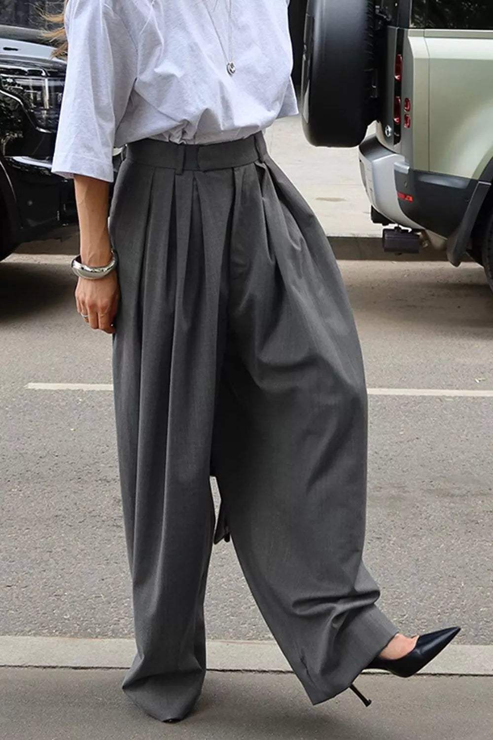 High-Waisted Wide-Leg Pleated Pants - Trendsi - Flyclothing LLC