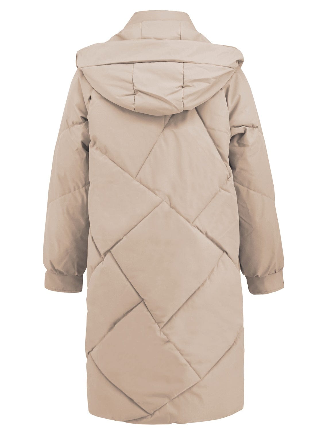 Long Sleeve Longline Hooded Winter Coat with Pockets - Trendsi