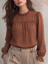 Printed Flounce Sleeve Blouse - Trendsi - Flyclothing LLC