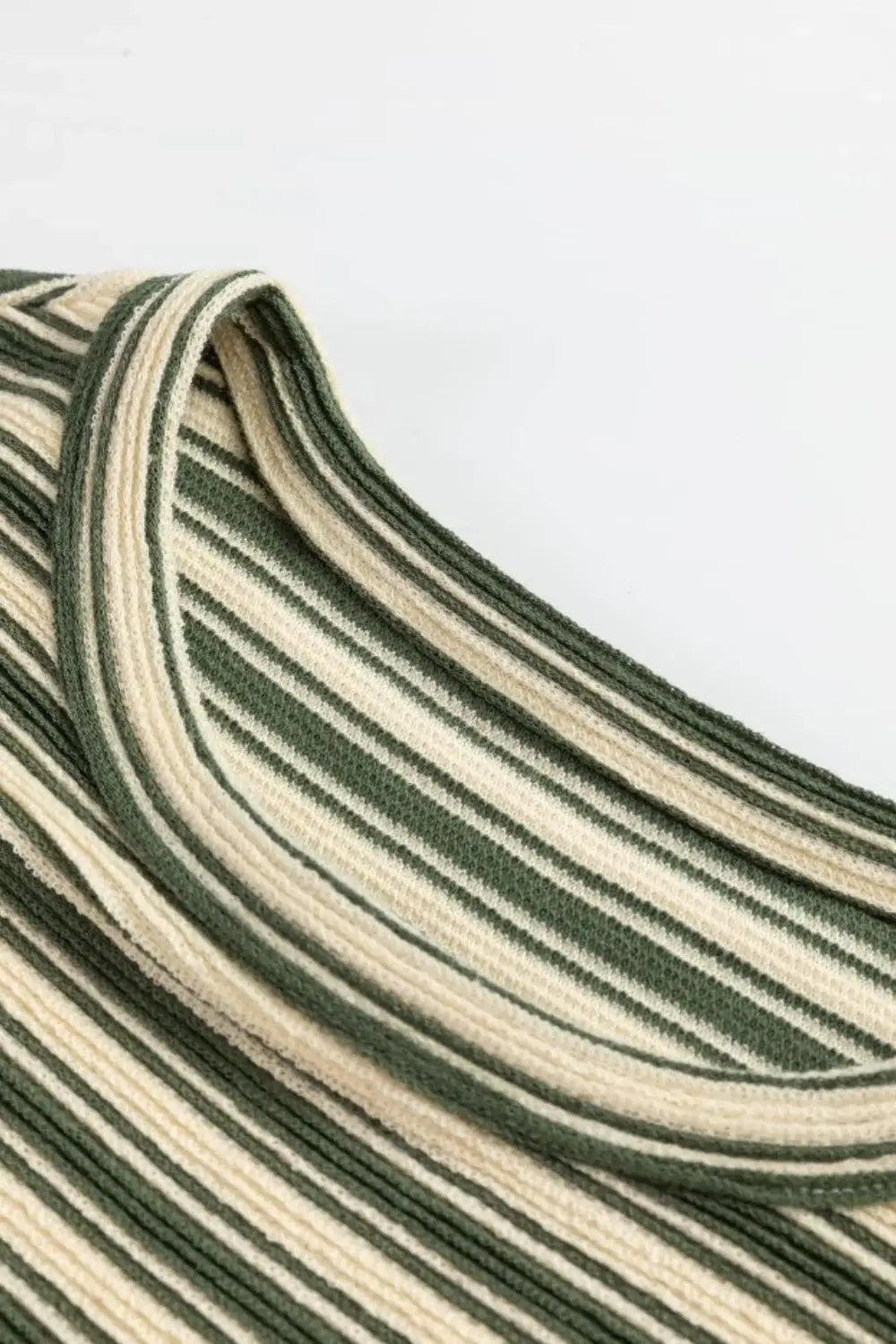 Stripe Textured Side Slit Crew Neck T-Shirt - Trendsi - Flyclothing LLC