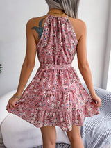 Tied Printed Grecian Neck Mini Dress - Trendsi - Flyclothing LLC