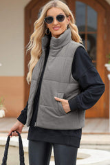 Pocketed Zip Up Turtleneck Vest Coat - Trendsi - Flyclothing LLC