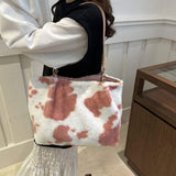 Cow Print Furry Tote Bag - Trendsi - Flyclothing LLC