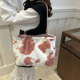 Cow Print Furry Tote Bag - Trendsi - Flyclothing LLC