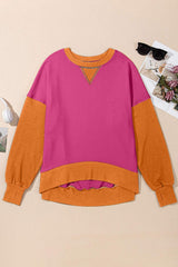 Contrast Round Neck Long Sleeve Sweatshirt - Trendsi - Flyclothing LLC