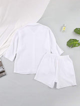 Texture Button Up Shirt and Shorts Set - Trendsi - Flyclothing LLC