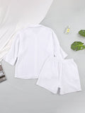 Texture Button Up Shirt and Shorts Set - Trendsi
