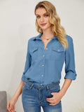 Pocketed Button Up Long Sleeve Denim Shirt - Trendsi - Flyclothing LLC