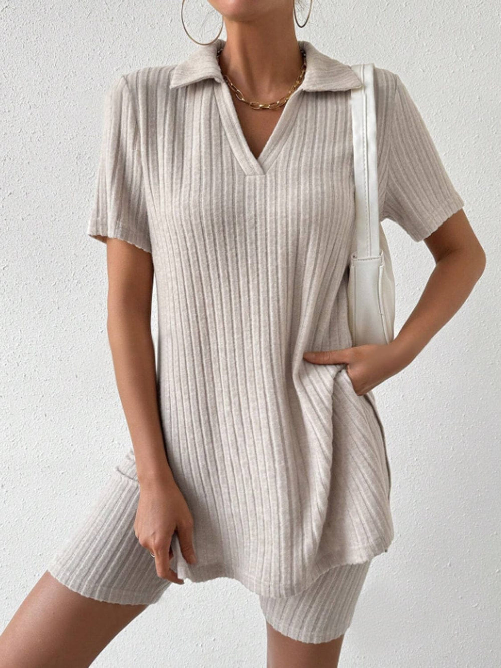 Johnny Collar Short Sleeve Top and Shorts Set - Trendsi