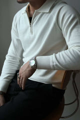 Men's Plus Size Quarter Zip Raglan Sleeve Polo - Trendsi - Flyclothing LLC