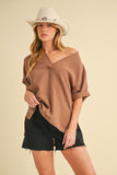 Aemi + Co Side Slit V-Neck Short Sleeve Blouse - Trendsi