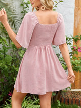 Smocked Back Knotted Flutter Sleeve Dress - Trendsi - Flyclothing LLC