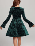 Tied Flower Print Round Neck Flounce Sleeve Dress - Trendsi