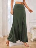 Solid Elastic Waist Maxi Skirt - Trendsi - Flyclothing LLC